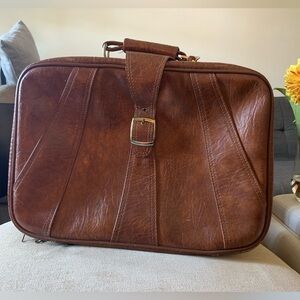 Vintage Brown Genuine Leather Carry-On Suitcase